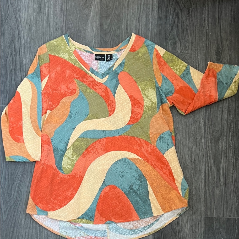 Rachel Zoe 100% cotton Multicolor Abstract Long Sleeve Top women’s 1X